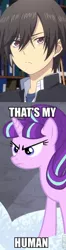Size: 225x857 | Tagged: caption, charlotte, derpibooru import, image macro, meme, safe, spoilers for another series, starlight glimmer, text, that's my x, yuu otosaka