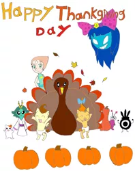 Size: 2175x2745 | Tagged: safe, artist:pokeneo1234, derpibooru import, pound cake, pumpkin cake, bird, turkey, beeza (wander over yonder), binglebops, crossover, dreamcatcher, ebichu, food, holiday, meat, oruchuban ebichu, patapon, pearl (steven universe), skylanders, steven universe, thanksgiving, wander over yonder, yaripon