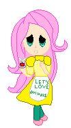 Size: 104x187 | Tagged: artist:twilightpowerbases, chibi, chicashy, cute, derpibooru import, five nights at freddy's, five nights at pinkie's, fluttershy, free to use, human, humanized, looking at you, ms paint, :o, open mouth, pixel art, safe, simple background, solo, transparent background, weapons-grade cute