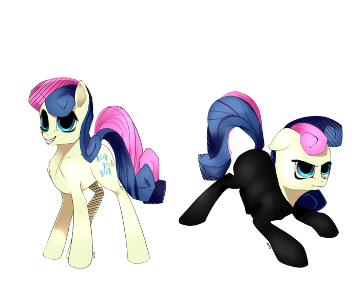 Size: 2600x2200 | Tagged: safe, artist:annashamster, derpibooru import, bon bon, sweetie drops, earth pony, pony, slice of life (episode), bon bond, catsuit, secret agent sweetie drops, simple background, solo, transparent background