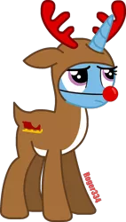 Size: 788x1387 | Tagged: safe, artist:roger334, derpibooru import, trixie, pony, unicorn, antlers, female, hearth's warming eve, inkscape, mare, parody, ponyscape, red nose, rudolph the red nosed reindeer, simple background, solo, transparent background, vector