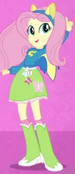 Size: 282x650 | Tagged: safe, derpibooru import, screencap, fluttershy, equestria girls, equestria girls (movie), clothes, cropped, helping twilight win the crown, school spirit, skirt, solo, wondercolts