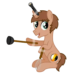 Size: 1200x1200 | Tagged: safe, artist:peternators, artist:redmagepony, derpibooru import, oc, oc:heroic armour, unofficial characters only, pony, unicorn, clothes, costume, dalek, doctor who, flashlight (object), male, plunger, simple background, solo, whisk