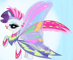Size: 738x613 | Tagged: safe, derpibooru import, screencap, rarity, pony, unicorn, sonic rainboom (episode), and then there's rarity, artificial wings, augmented, clothes, dress, fashion disaster, glimmer wings, gossamer wings, irony, magic, magic wings, makeup, outfit catalog, raised hoof, rarara, solo, tacky, wings