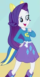Size: 453x852 | Tagged: safe, derpibooru import, screencap, rarity, equestria girls, equestria girls (movie), clothes, cropped, female, helping twilight win the crown, open mouth, pony ears, school spirit, skirt, solo, wondercolts uniform