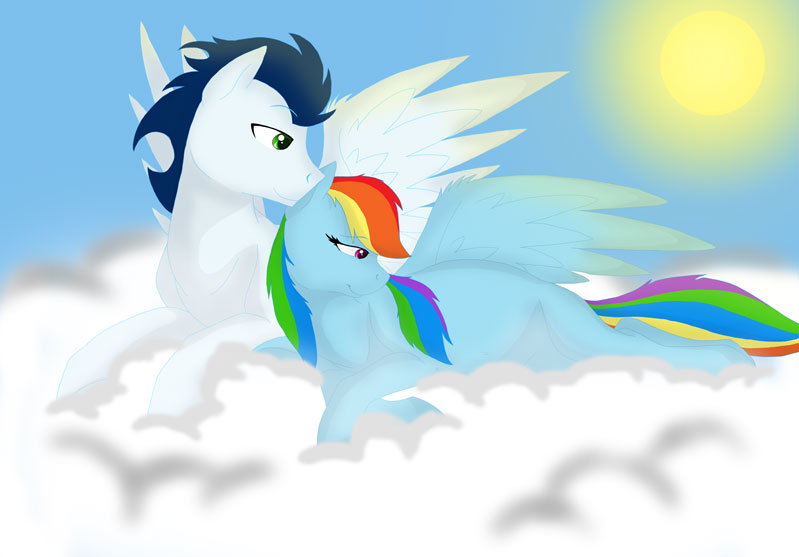 Size: 799x557 | Tagged: safe, artist:colourstrike, derpibooru import, rainbow dash, soarin', pony, female, male, preggo dash, pregnant, shipping, soarindash, straight