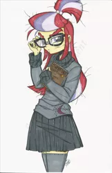 Size: 1024x1582 | Tagged: safe, artist:ponygoddess, derpibooru import, moondancer, equestria girls, book, dante's inferno, equestria girls-ified, looking at you, solo, traditional art