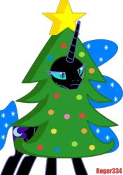 Size: 1191x1689 | Tagged: safe, artist:roger334, derpibooru import, nightmare moon, pony, christmas, christmas lights, christmas tree, ethereal mane, female, hearth's warming eve, holiday, inkscape, mare, parody, ponyscape, simple background, solo, starry mane, transparent background, tree, unamused, vector