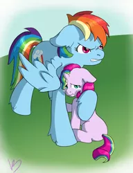 Size: 2000x2600 | Tagged: artist:chipperpony, comforting, defending, derpibooru import, female, magical lesbian spawn, momma dash, mother and child, mother and daughter, multiple parents, oc, oc:harmony (chipperpony), offspring, parent:applejack, parent:fluttershy, parent:pinkie pie, parent:rainbow dash, parent:rarity, parents:omniship, parent:twilight sparkle, rainbow dash, safe
