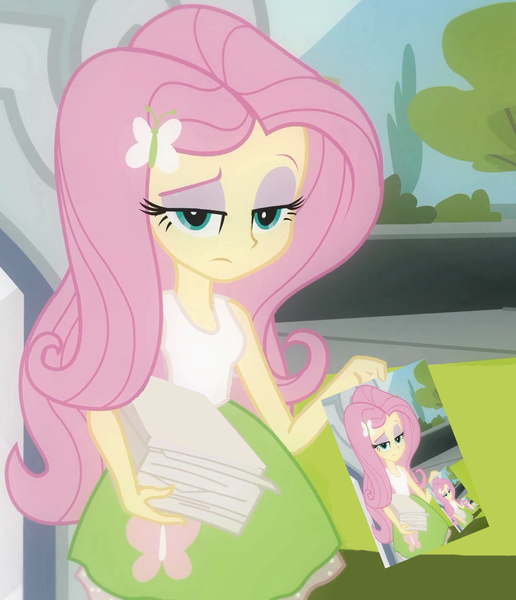 Size: 914x1062 | Tagged: safe, artist:php50, derpibooru import, edit, edited screencap, screencap, fluttershy, equestria girls, equestria girls (movie), droste effect, exploitable meme, inception, meme, recursion, solo, unimpressed