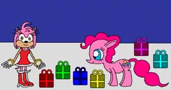 Size: 1204x634 | Tagged: safe, artist:killerbug2357, derpibooru import, pinkie pie, 1000 hours in ms paint, amy rose, crossover, ms paint, present, sonic the hedgehog (series)