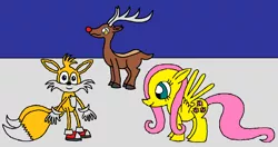 Size: 1207x637 | Tagged: 1000 hours in ms paint, artist:killerbug2357, crossover, derpibooru import, fluttershy, miles "tails" prower, ms paint, rudolph the red nosed reindeer, safe, sonic the hedgehog (series)