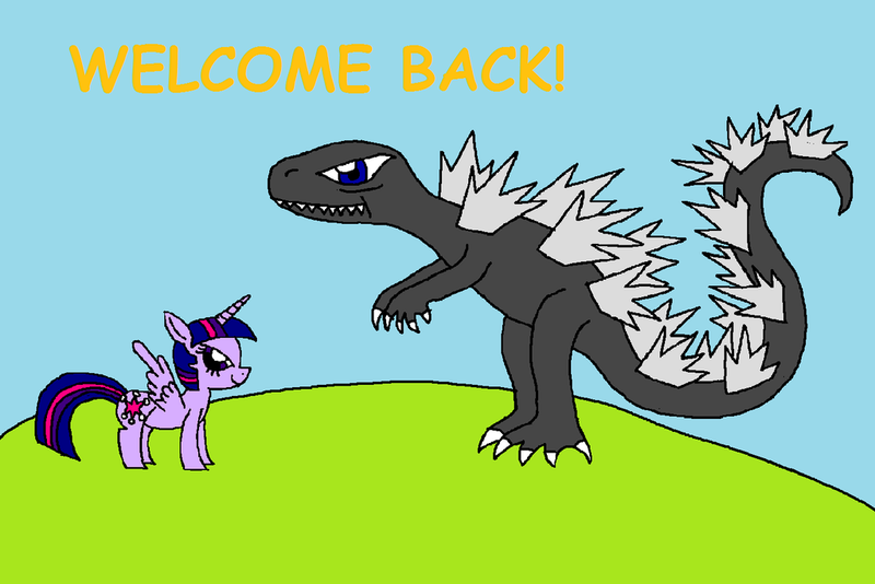 Size: 1024x683 | Tagged: safe, artist:killerbug2357, derpibooru import, twilight sparkle, twilight sparkle (alicorn), alicorn, kaiju, pony, 1000 hours in ms paint, crossover, female, godzilla, godzilla (series), mare, ms paint