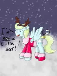 Size: 1800x2400 | Tagged: safe, artist:chaotic harmony, derpibooru import, oc, oc:skyblue, unofficial characters only, deer, pegasus, pony, clothes, costume, digital art, i'm not cute, solo, winter