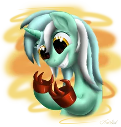 Size: 2365x2500 | Tagged: artist:awalex, cheshire cat grin, crossover, derpibooru import, eye reflection, futurama, grin, hand, lyra heartstrings, lyra's humans, reflection, robotic hand, safe, smiling, solo, that pony sure does love hands, the devil's hands are idle playthings