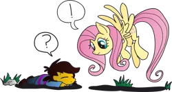 Size: 1024x550 | Tagged: :|, artist:ilovegir64, crossover, derpibooru import, fluttershy, frisk, safe, simple background, transparent background, undertale