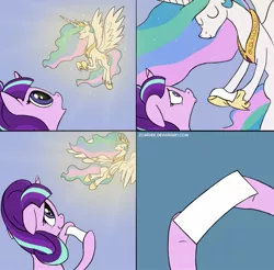 Size: 1277x1258 | Tagged: artist:zoarvek, celestia's message to starlight, cropped, derpibooru import, edit, exploitable meme, flying, meme, princess celestia, safe, smiling, starlight glimmer