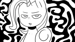 Size: 936x526 | Tagged: safe, artist:maren, derpibooru import, trixie, pony, unicorn, bedroom eyes, dialogue, female, looking at you, mare, monochrome, one punch man, open mouth, solo, tatsumaki (one punch man), underhoof