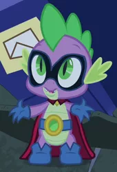 Size: 464x684 | Tagged: clothes, costume, derpibooru import, humdrum, outfit catalog, power ponies, power ponies (episode), safe, screencap, solo, spike