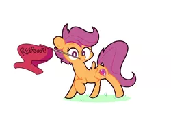 Size: 1280x896 | Tagged: artist:turtlefarminguy, ask, crusaders of the lost mark, cutie mark, derpibooru import, flag, reboot, safe, scootaloo, scootaloo responds, solo, the cmc's cutie marks, tumblr