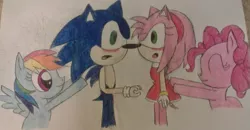 Size: 697x362 | Tagged: amy rose, artist:derpyxdoctor, crossover, derpibooru import, pinkie pie, rainbow dash, safe, shipper on deck, shipping, sonic the hedgehog, sonic the hedgehog (series)