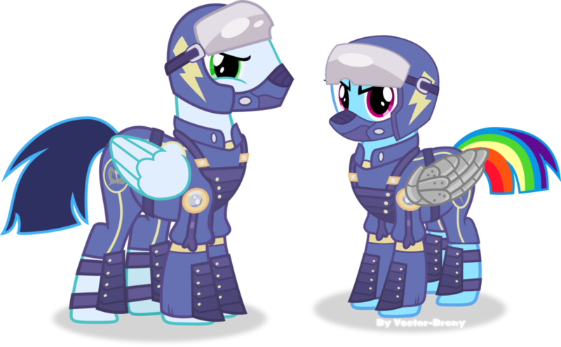 Size: 1024x634 | Tagged: safe, artist:vector-brony, derpibooru import, rainbow dash, soarin', pegasus, pony, alternate timeline, amputee, apocalypse dash, artificial wings, augmented, crystal war timeline, duo, female, helmet, male, mare, military, prosthetic limb, prosthetic wing, prosthetics, simple background, stallion, transparent background, vector, wings