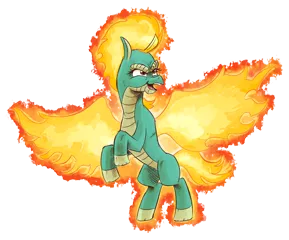 Size: 1316x1092 | Tagged: safe, artist:saturdaymorningproj, derpibooru import, tianhuo, them's fightin' herds, community related, mane of fire, simple background, solo, spread wings, transparent background, wings