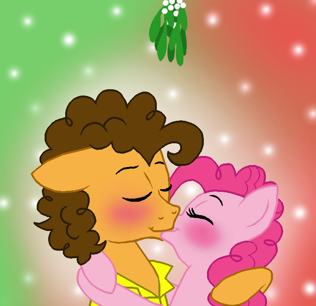 Size: 800x775 | Tagged: safe, artist:crazynutbob, derpibooru import, cheese sandwich, pinkie pie, blushing, cheesepie, female, hearth's warming, kissing, male, mistletoe, shipping, straight