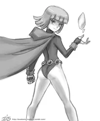 Size: 800x970 | Tagged: artist:johnjoseco, ask gaming princess luna, ass, butt, clothes, cosplay, costume, derpibooru import, grayscale, human, humanized, maud pie, monochrome, raven (teen titans), safe, simple background, solo, teen titans, white background