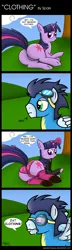 Size: 1430x5000 | Tagged: suggestive, artist:zsparkonequus, derpibooru import, soarin', twilight sparkle, pegasus, pony, unicorn, 4koma, butt, clothes, comic, crack shipping, dialogue, featureless crotch, female, foaming at the mouth, goggles, jacket, male, mare, panties, pink underwear, plot, shipping, soarlight, socks, spread wings, stallion, straight, sweat, sweatdrop, the ass was fat, twibutt, underwear, we don't normally wear clothes, wingboner, wings