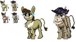 Size: 443x245 | Tagged: safe, artist:dmn666, derpibooru import, cranky doodle donkey, matilda, donkey, crankilda, female, male, pixel art, pokémon, ponymon, shipping, simple background, straight, transparent background