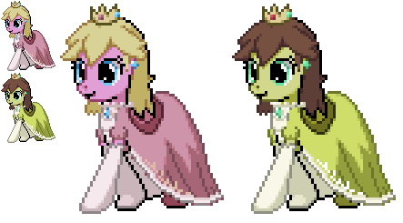 Size: 443x245 | Tagged: safe, artist:dmn666, derpibooru import, ponified, pony, pixel art, pokémon, ponymon, princess daisy, princess peach, simple background, super mario bros., super mario land, transparent background