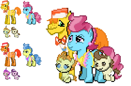 Size: 420x274 | Tagged: artist:dmn666, cake family, cake twins, carrot cake, cup cake, derpibooru import, pixel art, pokémon, ponymon, pound cake, pumpkin cake, safe, siblings, simple background, transparent background, twins