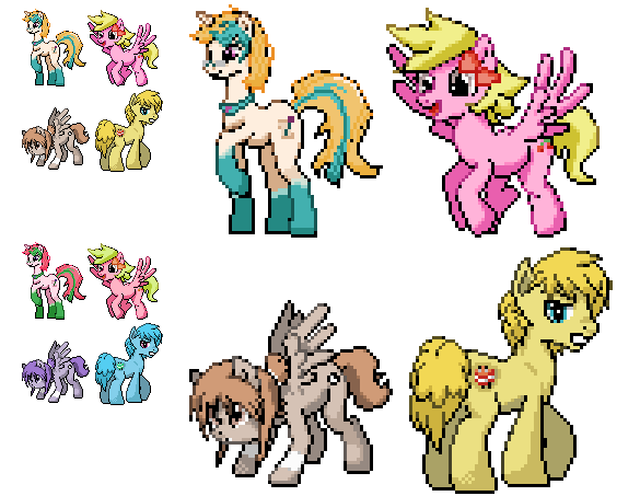 Size: 585x453 | Tagged: safe, artist:dmn666, derpibooru import, oc, oc:cherrytwist, unofficial characters only, earth pony, pegasus, pony, unicorn, pixel art, pokémon, ponymon, simple background, transparent background