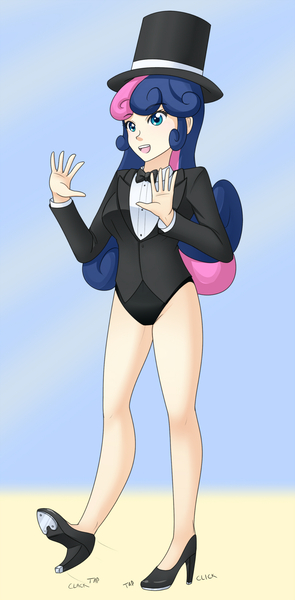 Size: 1280x2601 | Tagged: safe, artist:jonfawkes, derpibooru import, bon bon, sweetie drops, human, all's fair in love and friendship games, equestria girls, clothes, commission, dancing, humanized, jazz hands, leotard, solo, tap dancing