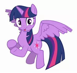 Size: 2344x2220 | Tagged: safe, artist:éclair, derpibooru import, twilight sparkle, twilight sparkle (alicorn), alicorn, pony, the cutie re-mark, 8^y, clapping, female, flying, irony, looking at you, mare, open mouth, role reversal, simple background, smiling, solo, starlight says bravo, subverted meme, the tables have turned, twilight says bravo, wide eyes, wings