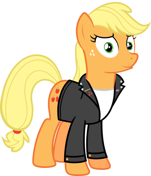 Size: 5161x6049 | Tagged: 1950s, 50's fashion, absurd resolution, applejack, artist:hawk9mm, artist:sebisscout1997, artist:uxyd, clothes, derpibooru import, greaser, jacket, leather jacket, safe, simple background, solo, transparent background, vector