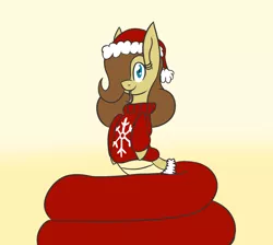 Size: 1378x1237 | Tagged: safe, artist:metalaura, derpibooru import, oc, oc:hissyfit, unofficial characters only, lamia, monster girl, monster pony, original species, snake, christmas, clothes, cute, female, hat, hearth's warming, holiday, monster mare, santa hat, solo, sweater, tongue out