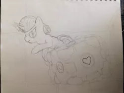 Size: 1280x960 | Tagged: safe, artist:mranthony2, derpibooru import, ponified, pony, chell, companion cube, portal, portal (valve), sketch, solo, traditional art