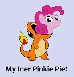 Size: 350x364 | Tagged: charmander, derpibooru import, misspelling, pinkie pie, pokémon, safe