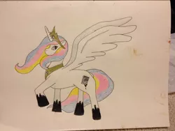 Size: 1024x768 | Tagged: artist:longloststranger, crossover, derpibooru import, don't hug me i'm scared, notepad (dhmis), photo, princess celestia, safe, traditional art