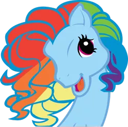 Size: 898x890 | Tagged: derpibooru import, g3, g4 to g3, generation leap, rainbow dash, rainbow dash (g3), safe, simple background, solo, too many pinkie pies, transparent background, vector