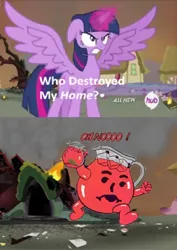 Size: 565x800 | Tagged: safe, derpibooru import, twilight sparkle, twilight sparkle (alicorn), alicorn, pony, exploitable meme, female, kool-aid man, mare, meme, obligatory pony, who destroyed twilight's home