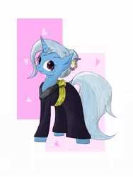 Size: 768x1024 | Tagged: safe, artist:mizore43, derpibooru import, trixie, pony, unicorn, alternate hairstyle, clothes, female, heart, kimono (clothing), mare, solo