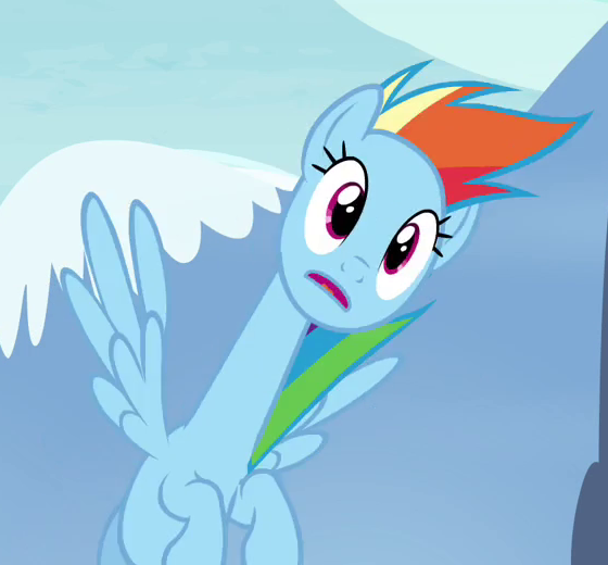 Size: 560x520 | Tagged: safe, derpibooru import, screencap, rainbow dash, pegasus, pony, testing testing 1-2-3, are you frustrated?, cropped, female, flying, great moments in animation, long neck, mare, meme, rainbow girrash, solo