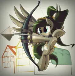 Size: 1086x1108 | Tagged: archery, arrow, artist:ruhisu, bow and arrow, bow (weapon), derpibooru import, dexterous hooves, oc, oc:nova, safe, unofficial characters only, weapon