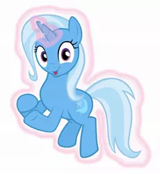 Size: 1944x2112 | Tagged: safe, artist:éclair, derpibooru import, trixie, pony, unicorn, the cutie re-mark, 8^y, clapping, female, floating, looking at you, magic, mare, open mouth, simple background, smiling, solo, starlight says bravo, trixie says bravo, vector, white background, wide eyes
