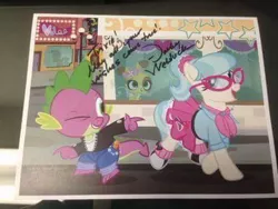 Size: 436x327 | Tagged: 1950s, animal, artist:pixelkitties, autograph, buttercream sunday, cathy weseluck, coco pommel, derpibooru import, irl, littlest pet shop, photo, pixelkitties' brilliant autograph media artwork, rabbit, safe, spike, voice actor joke