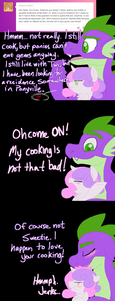Size: 800x2092 | Tagged: artist needed, safe, derpibooru import, spike, sweetie belle, cooking, female, food, male, older, shipping, spikebelle, straight, sweetie belle can't cook, sweetie fail