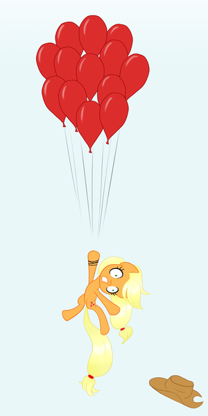 Size: 1500x3000 | Tagged: applejack, applejack's hat, artist:howlsinthedistance, balloon, cowboy hat, derpibooru import, hat, safe, solo, suspended